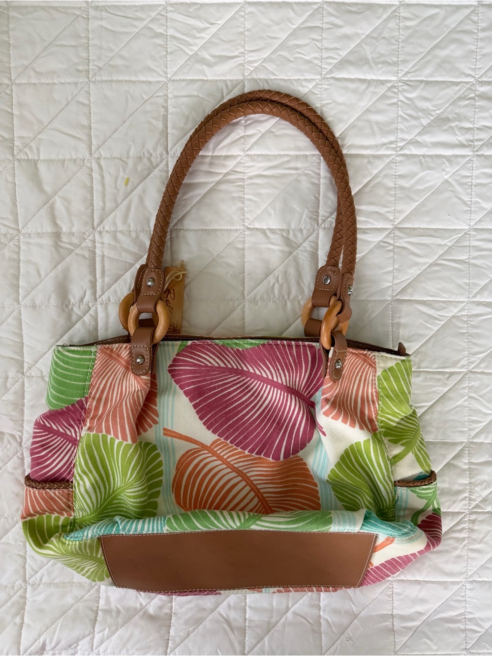 Relic by Fossil Ivory with Tropical Plant Print Tote Bag / Shoulder Purse
